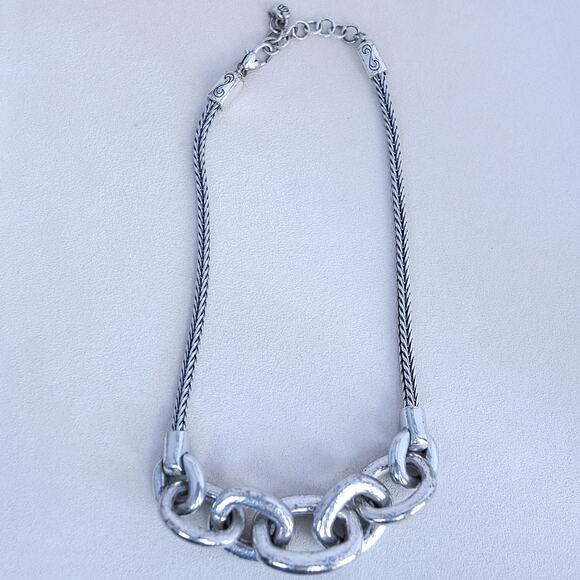 Brighton Mercer Chunky Chain Necklace Hammered Links Silver Plated Retired - Picture 2 of 6